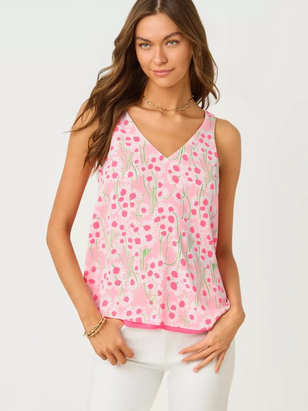 NWT Lilly Pulitzer Florin Reversible Straight Hem Top, Pink Lil Sunny Daisies